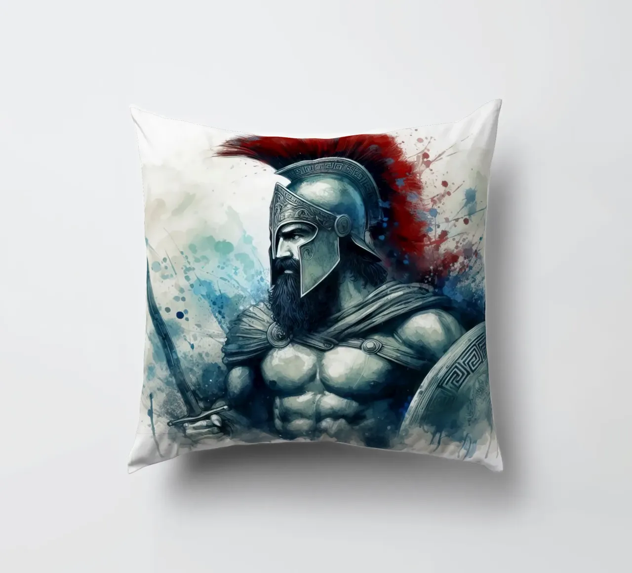 Guerriero greco spartano in acquerello cuscino da 🎁 ARTVI-SHOP