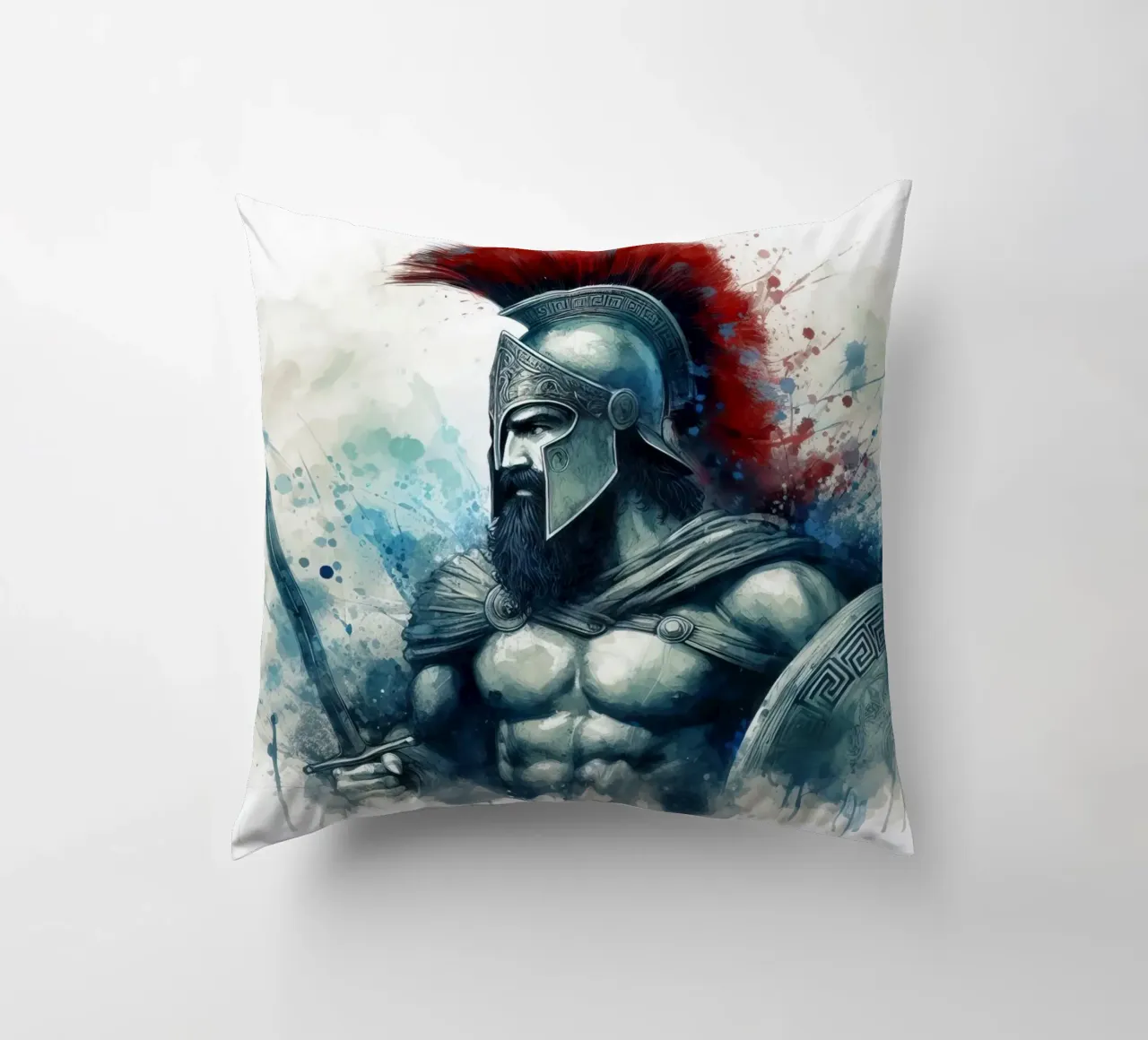 Guerriero greco spartano in acquerello cuscino da 🎁 ARTVI-SHOP