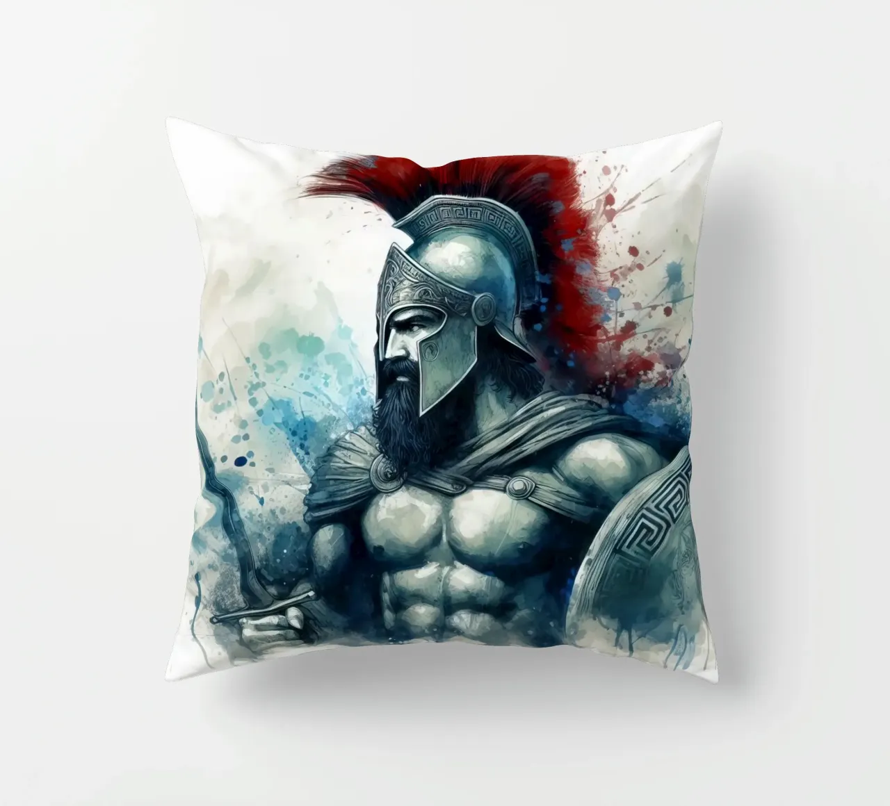 Guerriero greco spartano in acquerello cuscino da 🎁 ARTVI-SHOP