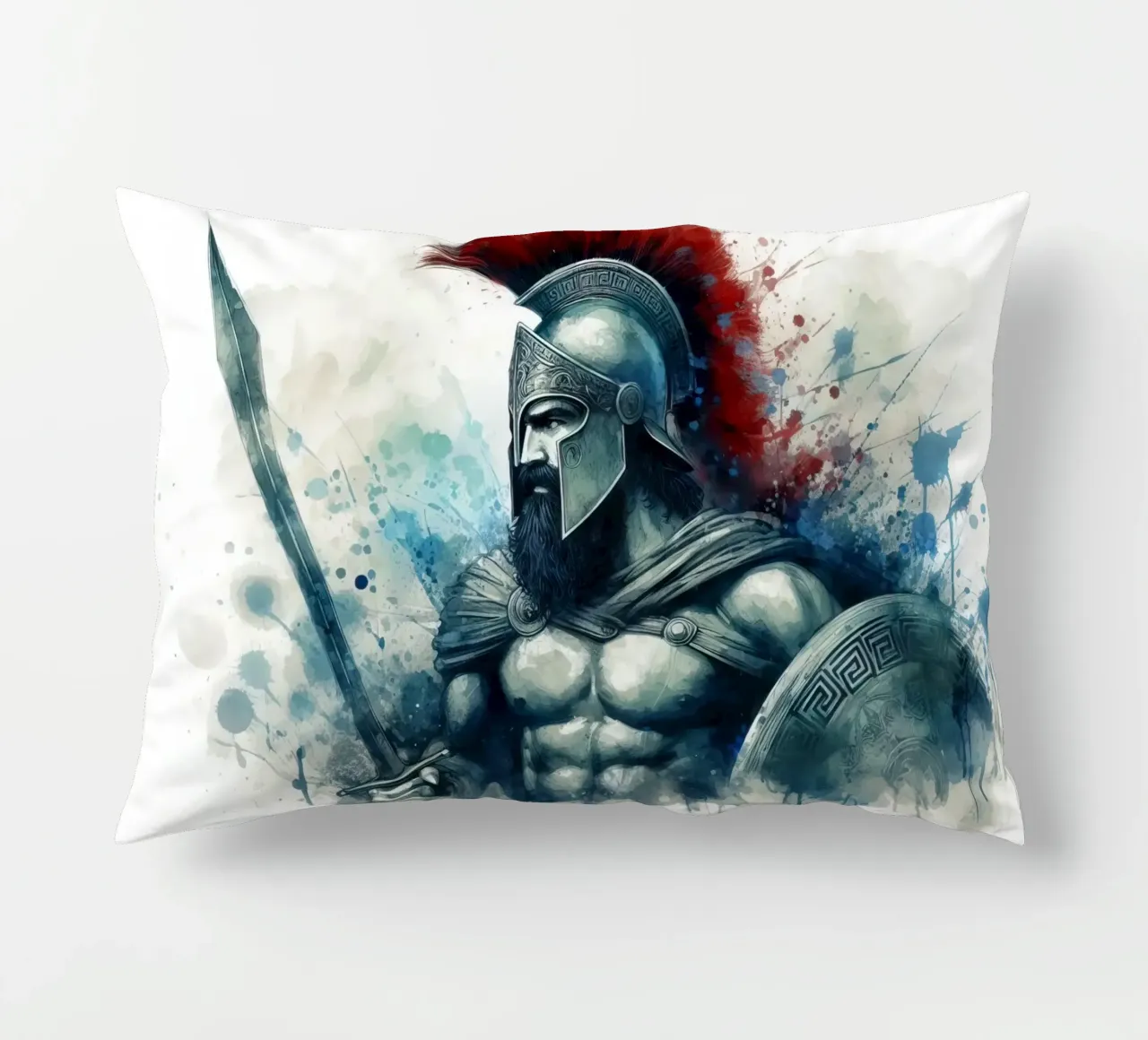 Guerriero greco spartano in acquerello cuscino da 🎁 ARTVI-SHOP