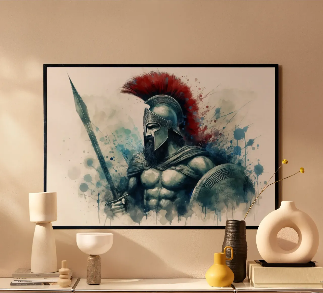Guerriero greco spartano in acquerello poster con telaio in plastica da 🎁 ARTVI-SHOP