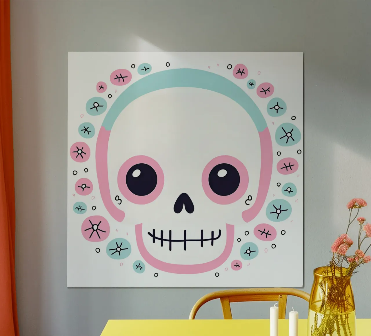 teschio kawaii poster con telaio in plastica da Rezh creations