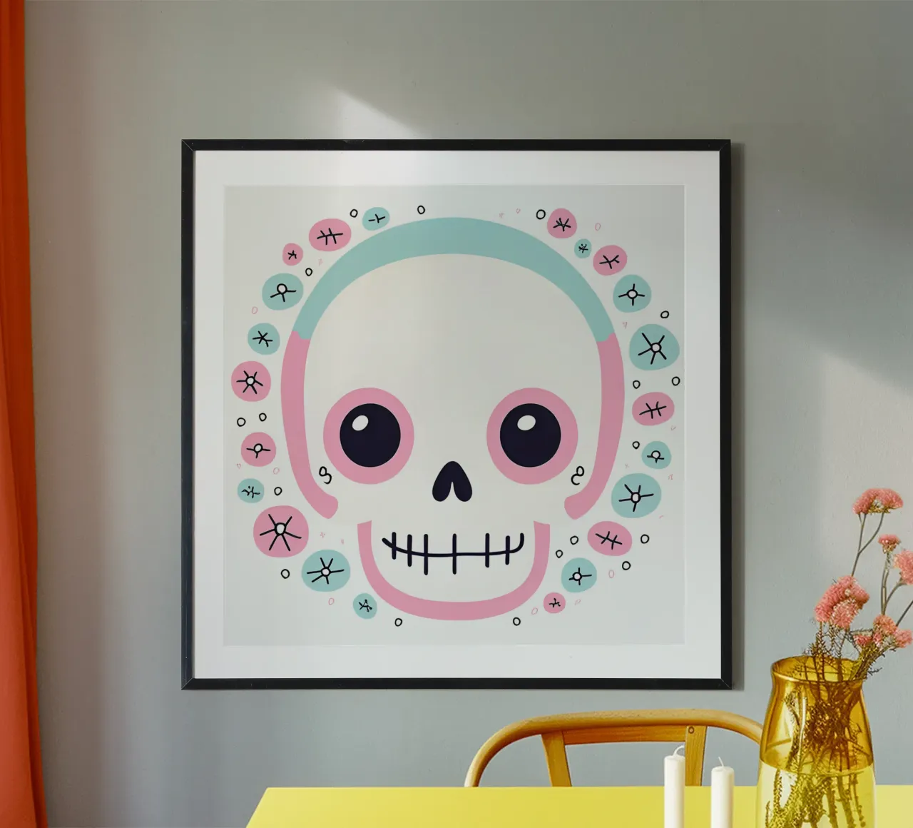 teschio kawaii poster con telaio in plastica da Rezh creations