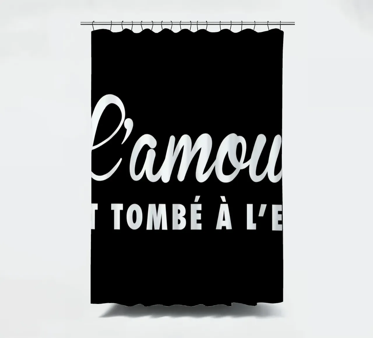 L'amour tombé II white on black shower curtain by FRAICHE