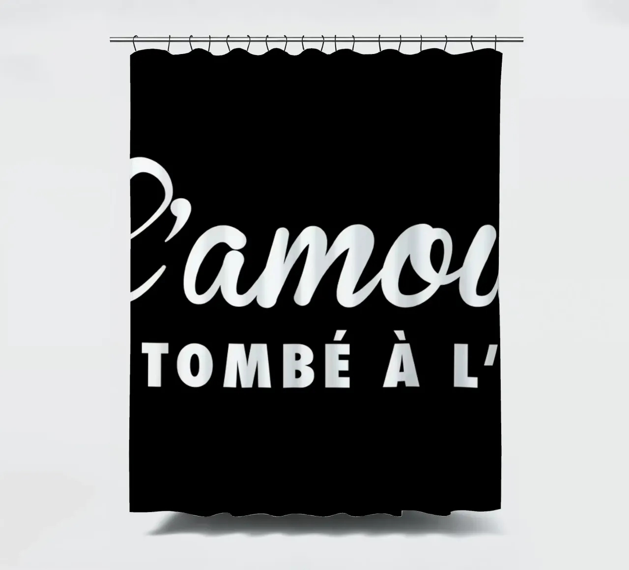 L'amour tombé II white on black shower curtain by FRAICHE
