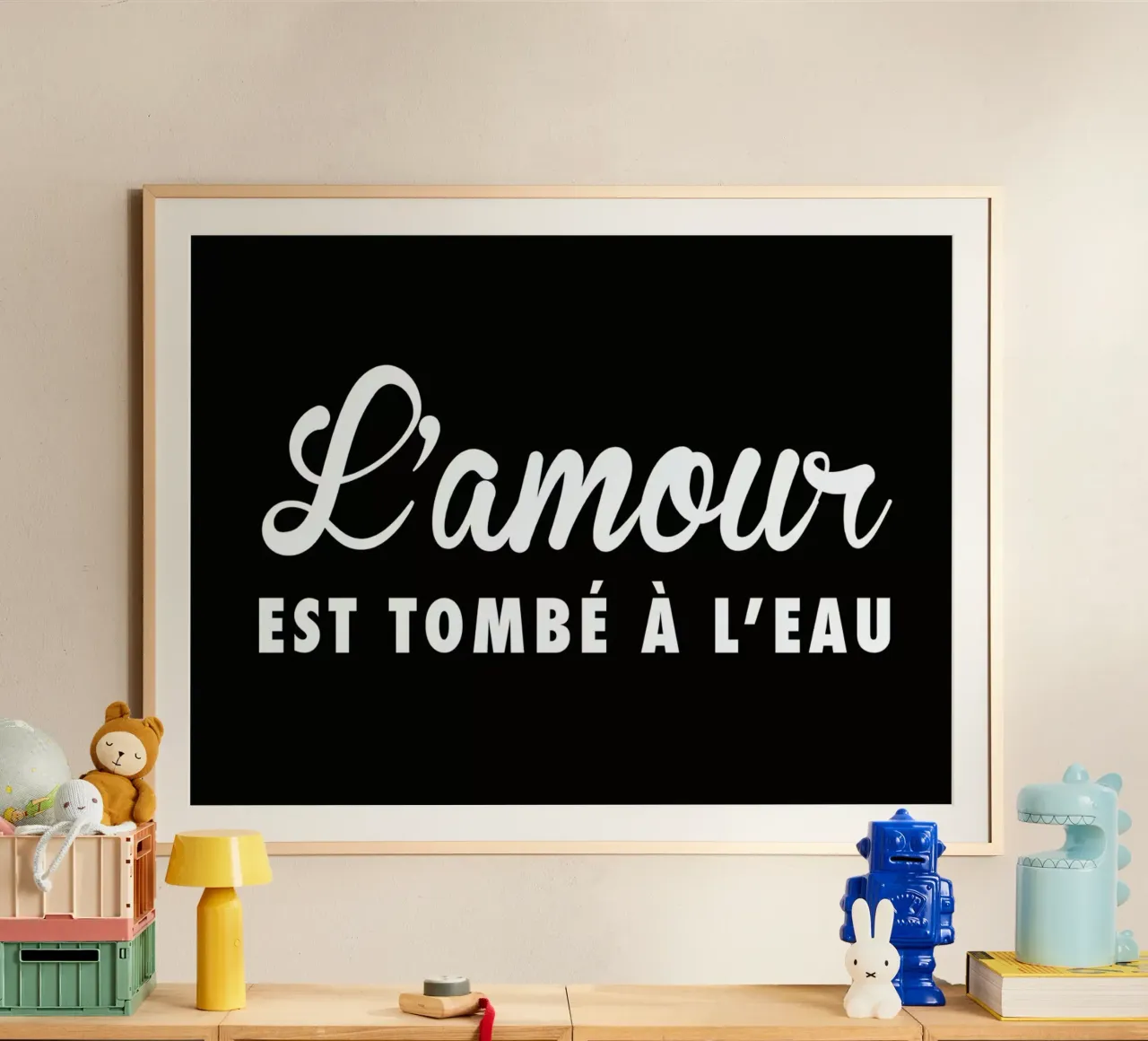 L'amour tombé II white on black poster con telaio in alluminio da FRAICHE