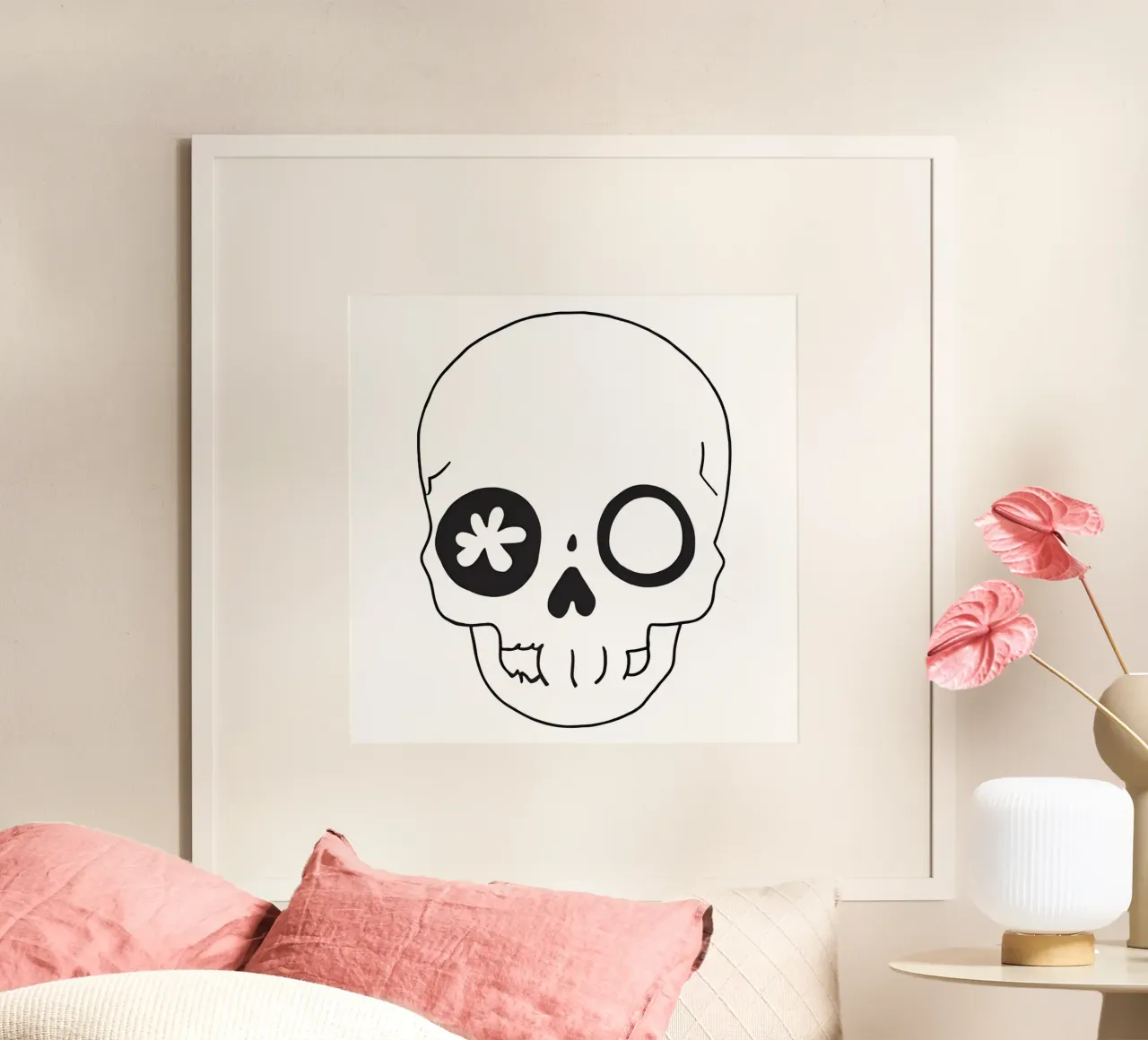 teschio kawaii 2 poster con telaio in plastica da Rezh creations