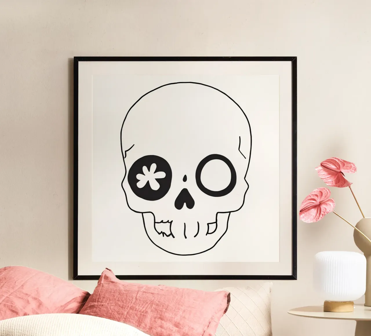 teschio kawaii 2 poster con telaio in plastica da Rezh creations