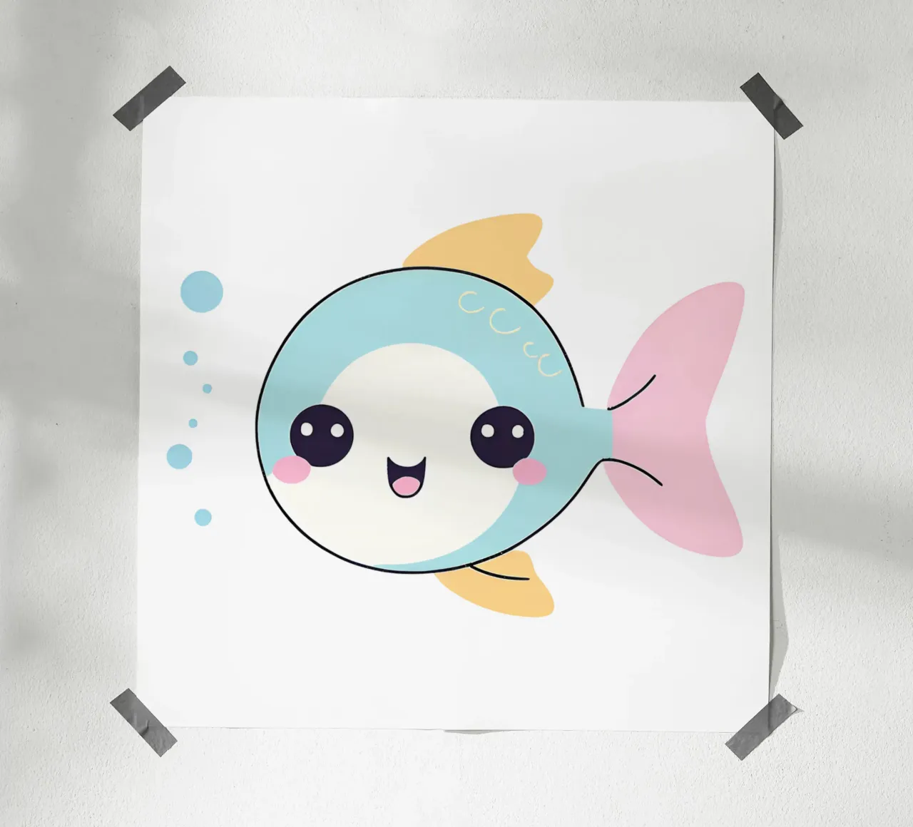 poisson kawaii 1 poster con telaio in alluminio da Rezh creations
