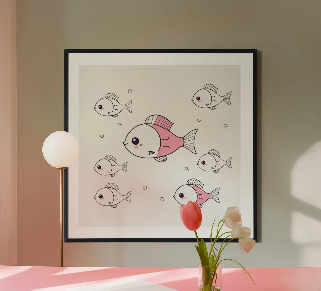 poisson kawaii 3 poster con telaio in alluminio da Rezh creations