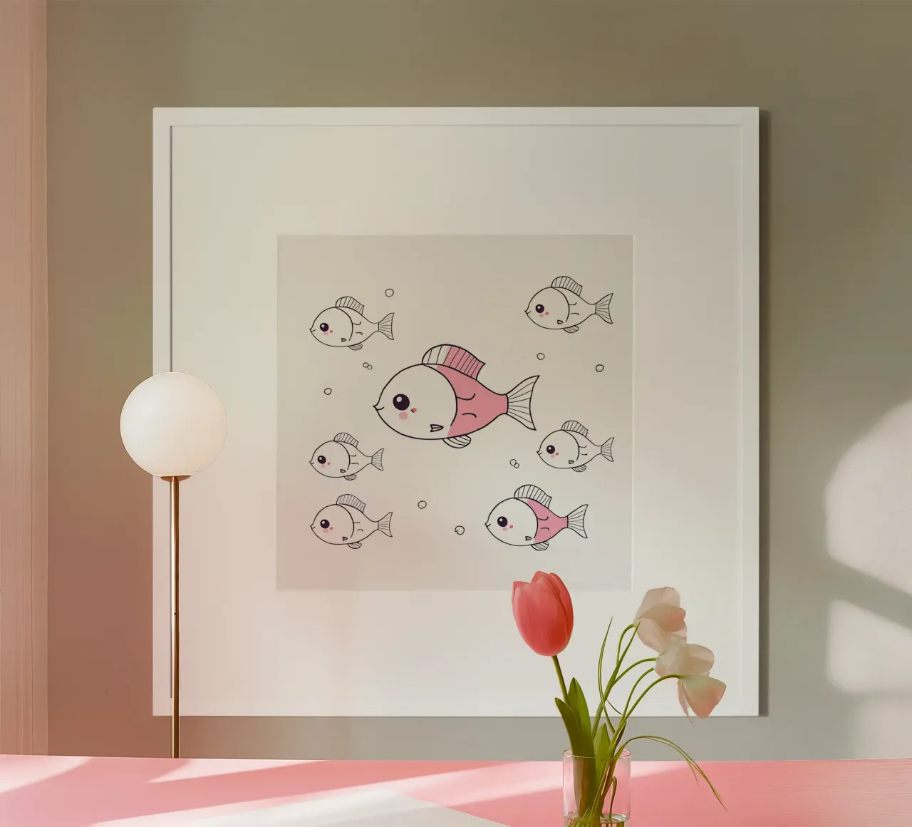 poisson kawaii 3 poster con telaio in alluminio da Rezh creations