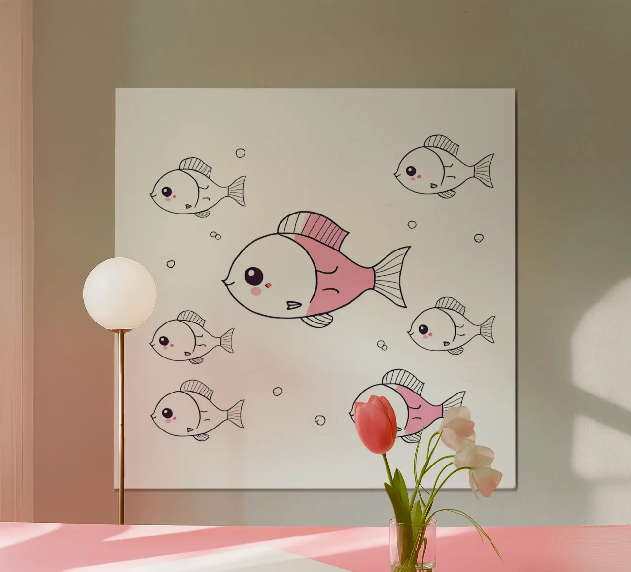 poisson kawaii 3 poster con telaio in alluminio da Rezh creations