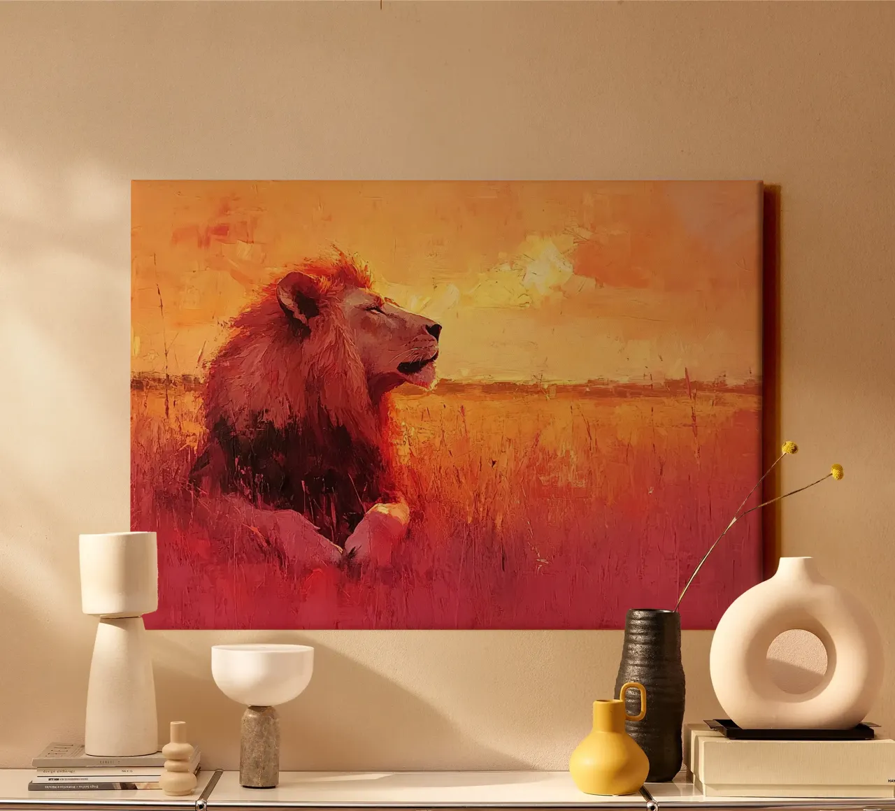 Wild kingdom: The lion in its freedom canvas by Nikis Art Studio