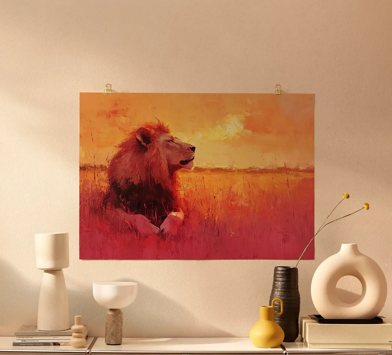 Regno selvaggio: il leone in libertà poster con telaio in legno da Nikis Art Studio