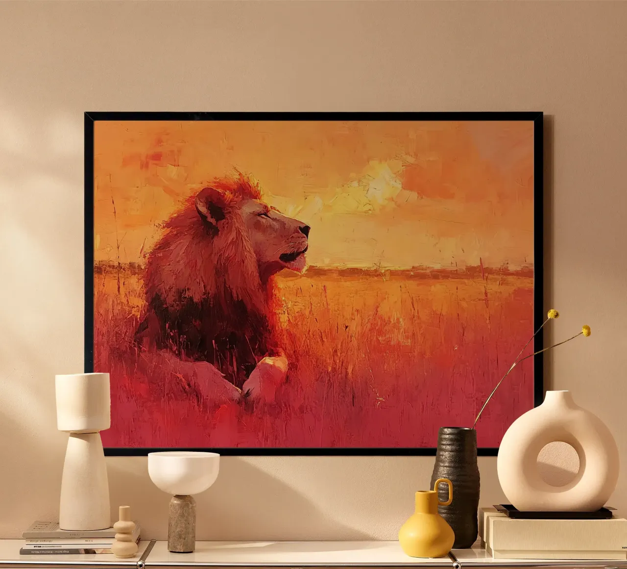 Regno selvaggio: il leone in libertà poster con telaio in legno da Nikis Art Studio