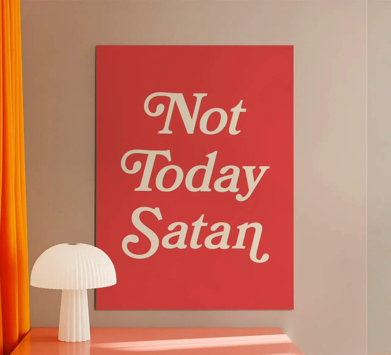 Non oggi Satana (tono rosso) poster con telaio in plastica da Paigaam Studio