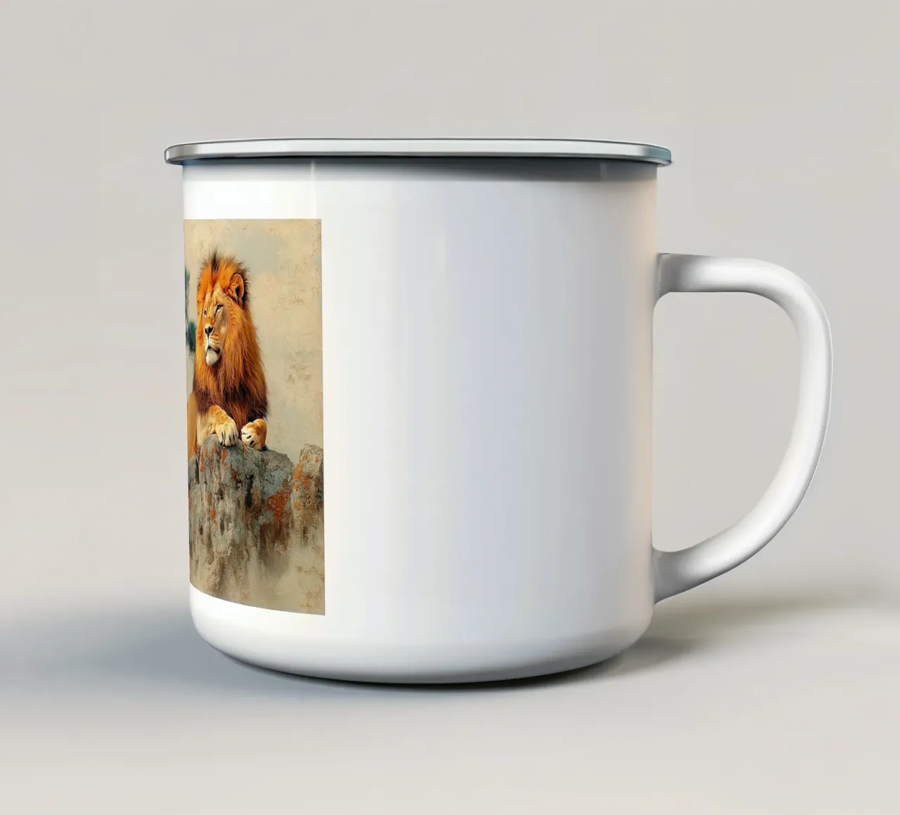 The lion within you: Unleashing your true power enamel mug by Nikis Art Studio