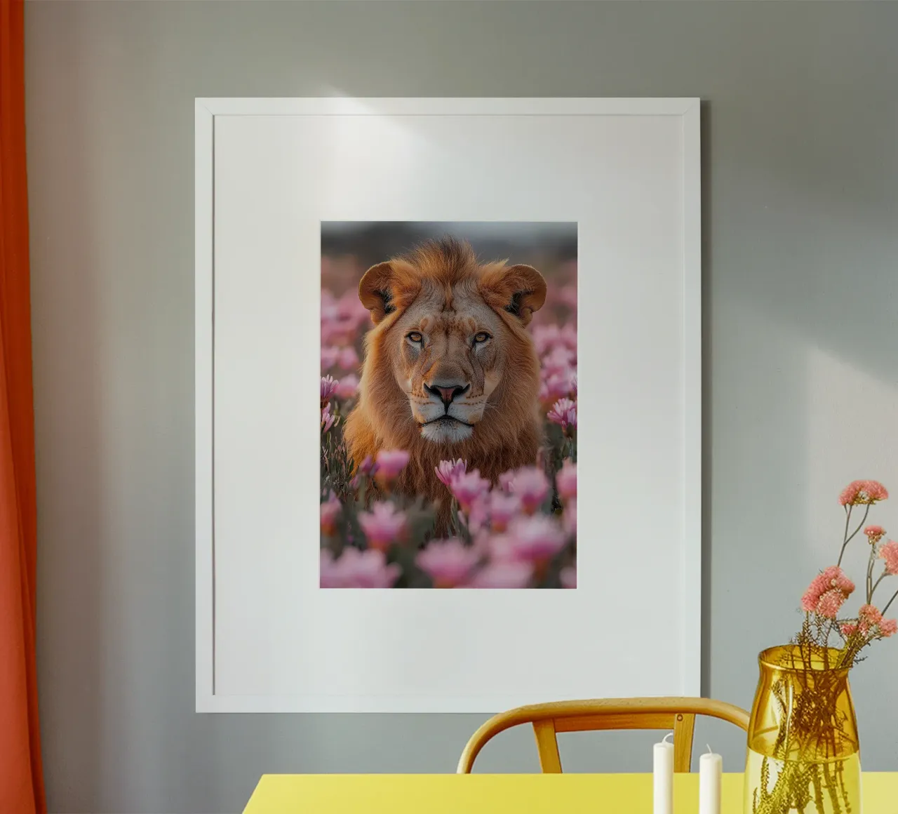 Il re incrollabile: il Leone nella sua forza poster con telaio in legno da Nikis Art Studio