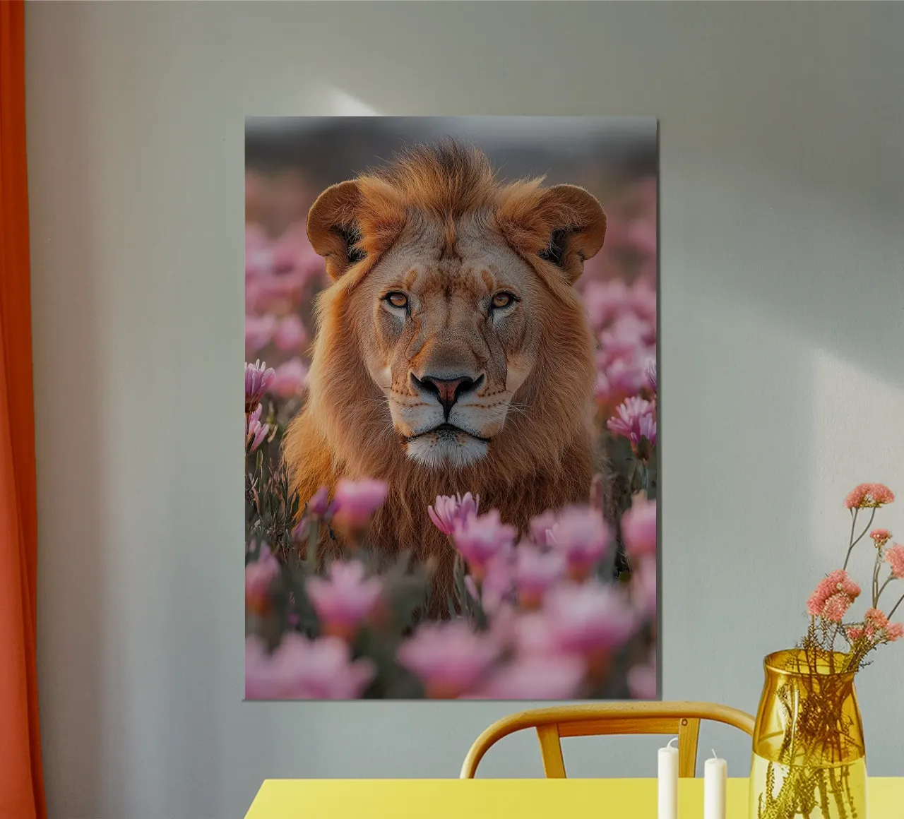 Il re incrollabile: il Leone nella sua forza poster con telaio in legno da Nikis Art Studio
