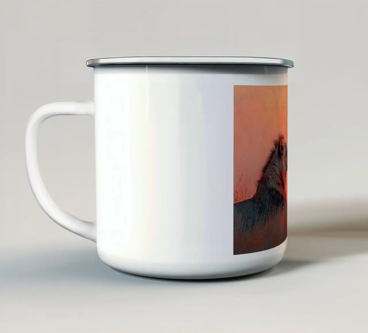 Il leone di domani: uno sguardo al futuro tazza in smalto da Nikis Art Studio