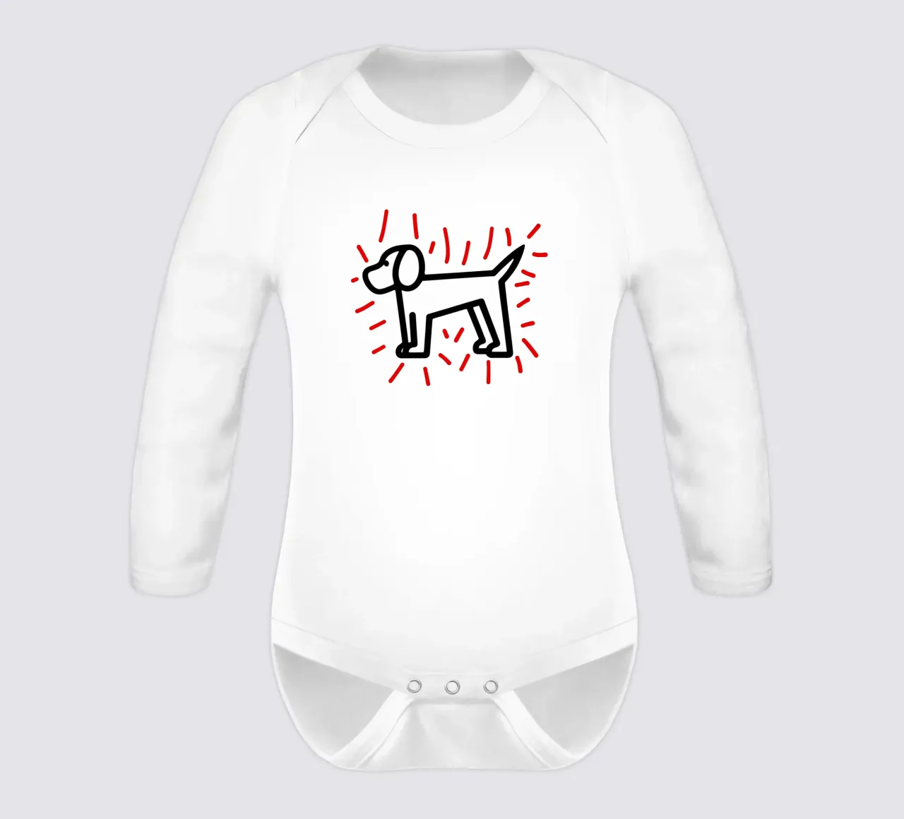 modern dog red 2 long-sleeve baby romper by Rezh creations