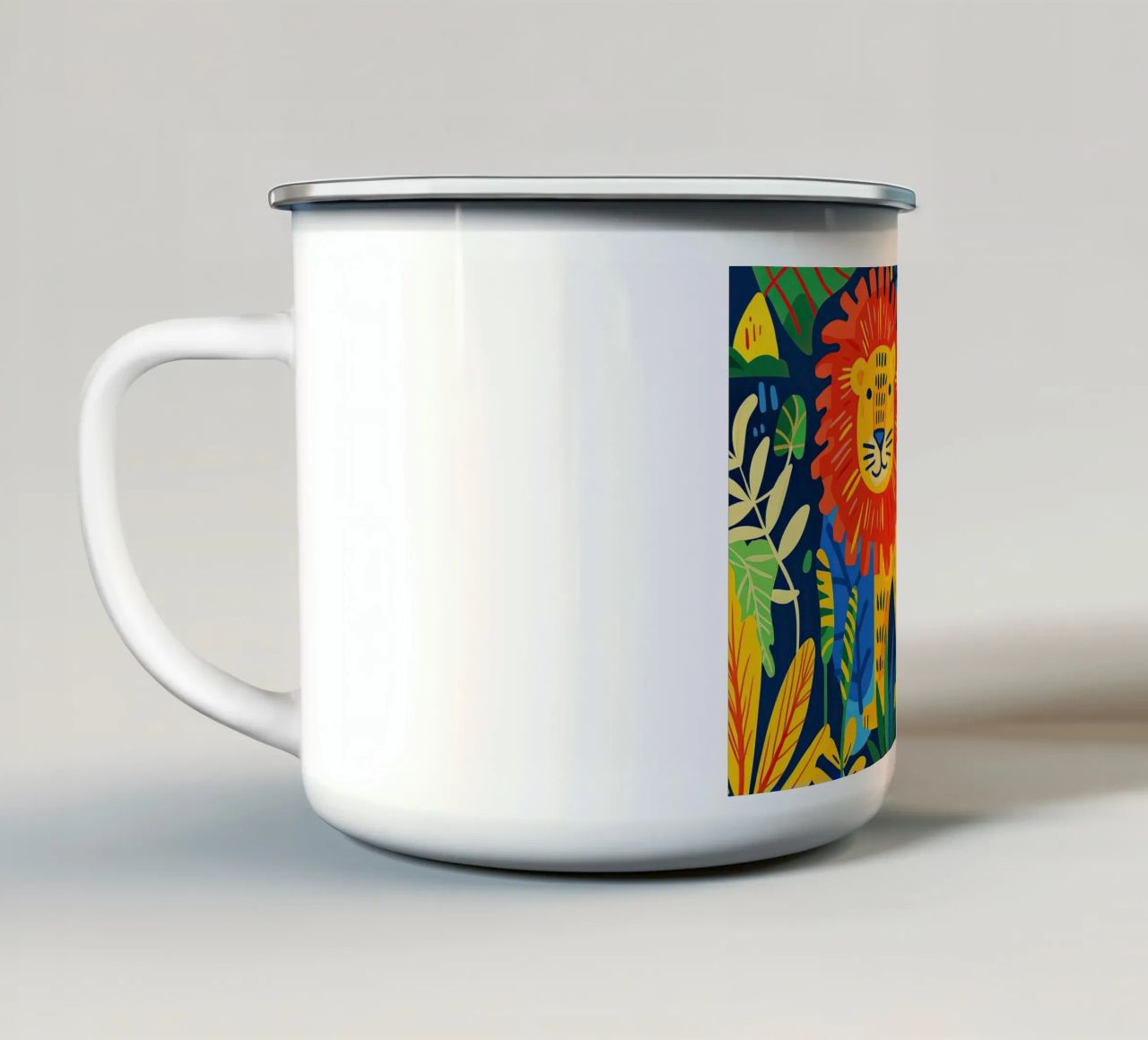 Lion mug en émail de Nikis Art Studio