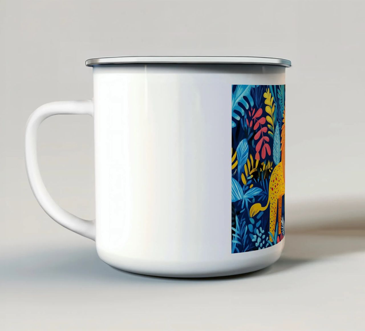 Majesté de la savane : le lion s'éveille mug en émail de Nikis Art Studio
