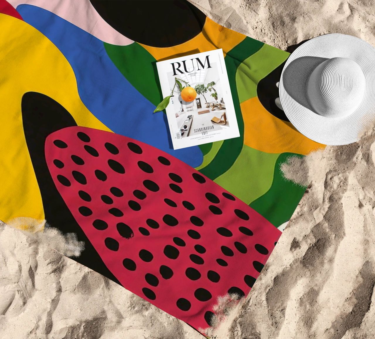 Burs and abstract shapes beach towel by Pop and Fruits - Affiches & posters