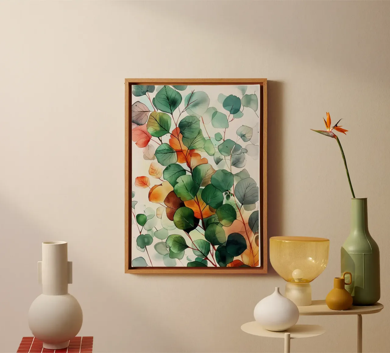 Colors leaves nature art canvas with Floater frame by Justyna Jaszke JBJart
