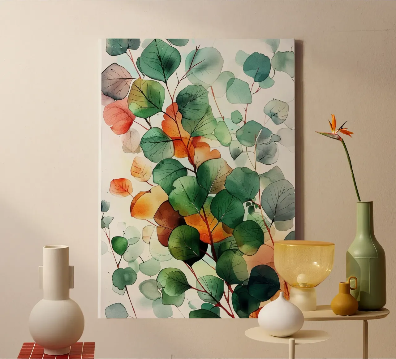 Colors leaves nature art canvas with Floater frame by Justyna Jaszke JBJart