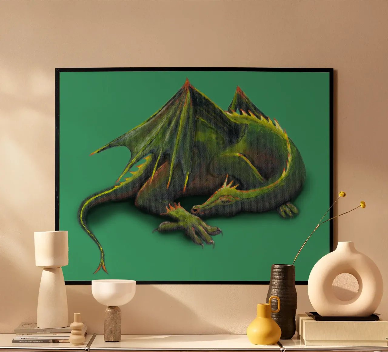 Drago addormentato poster con telaio in plastica da BwiseLizzy