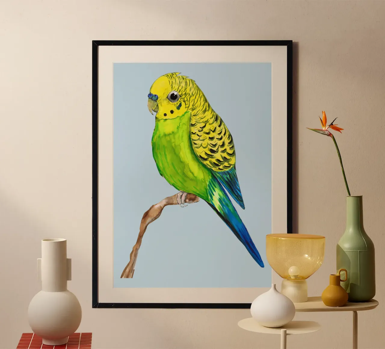 Un simpatico pappagallino poster con telaio in legno da BwiseLizzy