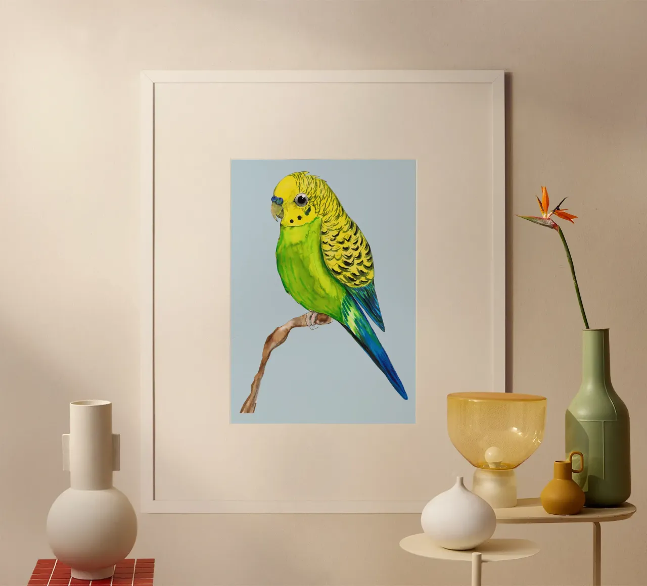 Un simpatico pappagallino poster con telaio in legno da BwiseLizzy