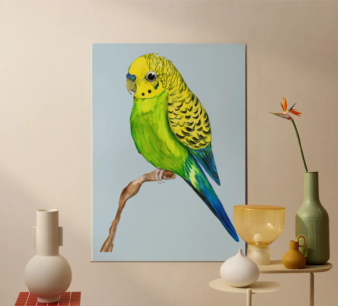 Un simpatico pappagallino poster con telaio in legno da BwiseLizzy