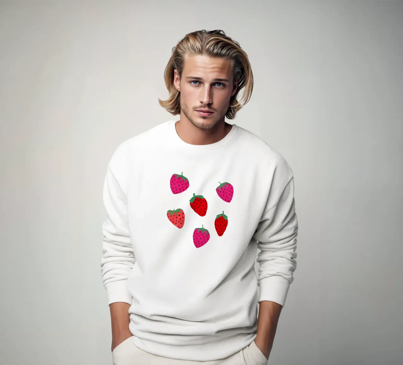Strawberry Pattern on black sweatshirt by Illustration Raissa Oltmanns