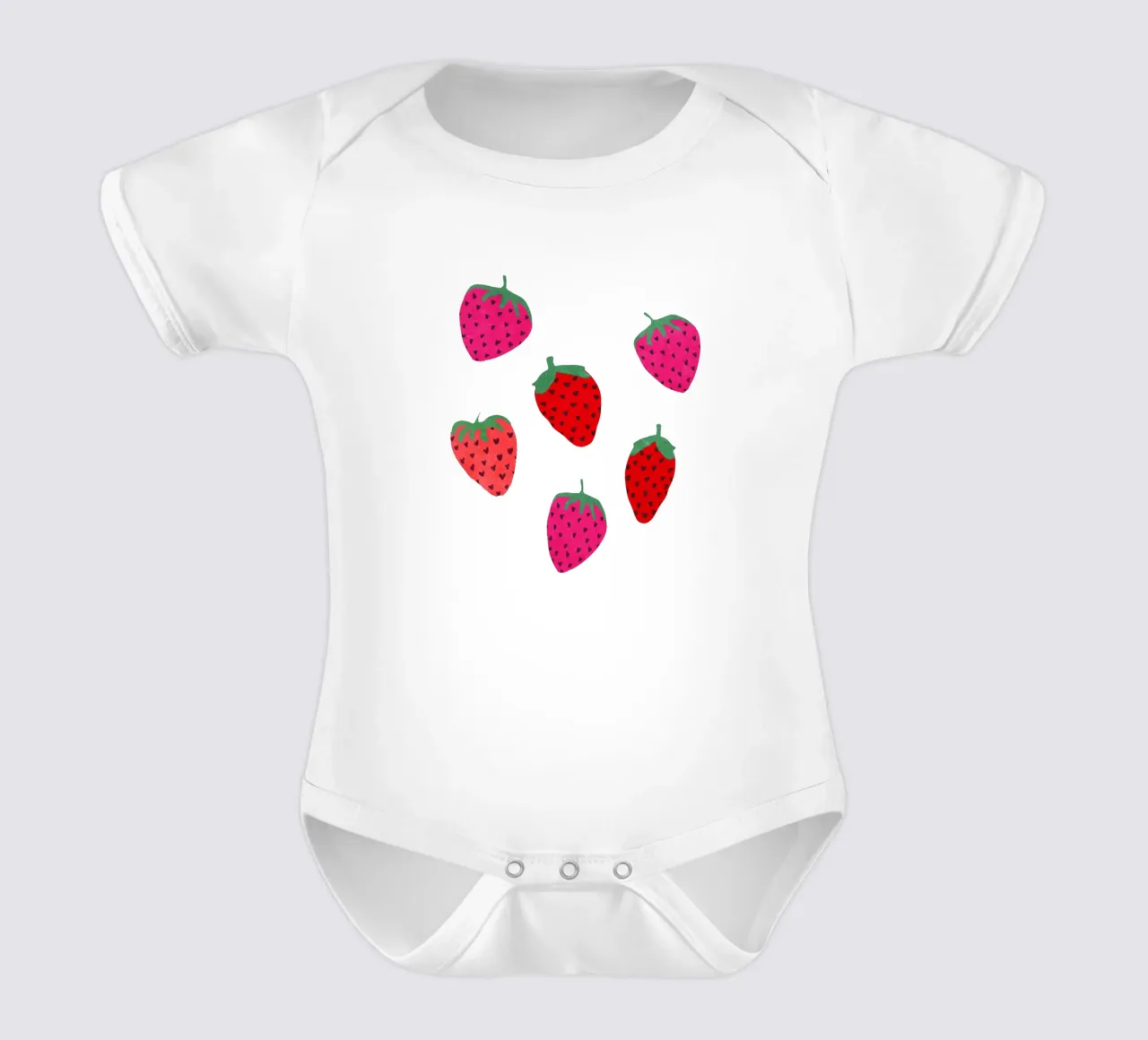 Motivo a fragola su nero body neonato maniche corte da Illustration Raissa Oltmanns