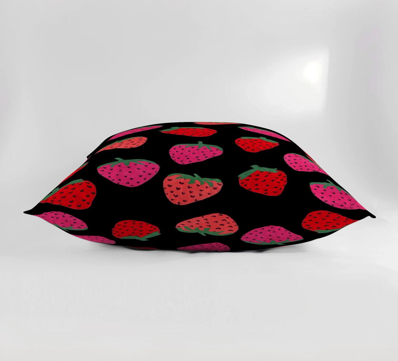 Strawberry Pattern on black decorative cushion by Illustration Raissa Oltmanns