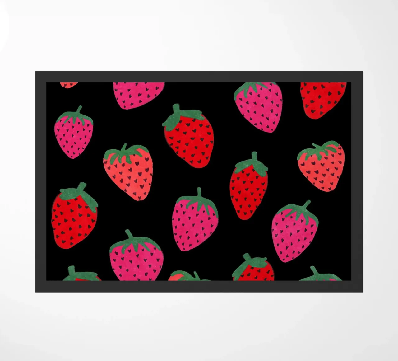 Motivo a fragola su nero zerbino da Illustration Raissa Oltmanns