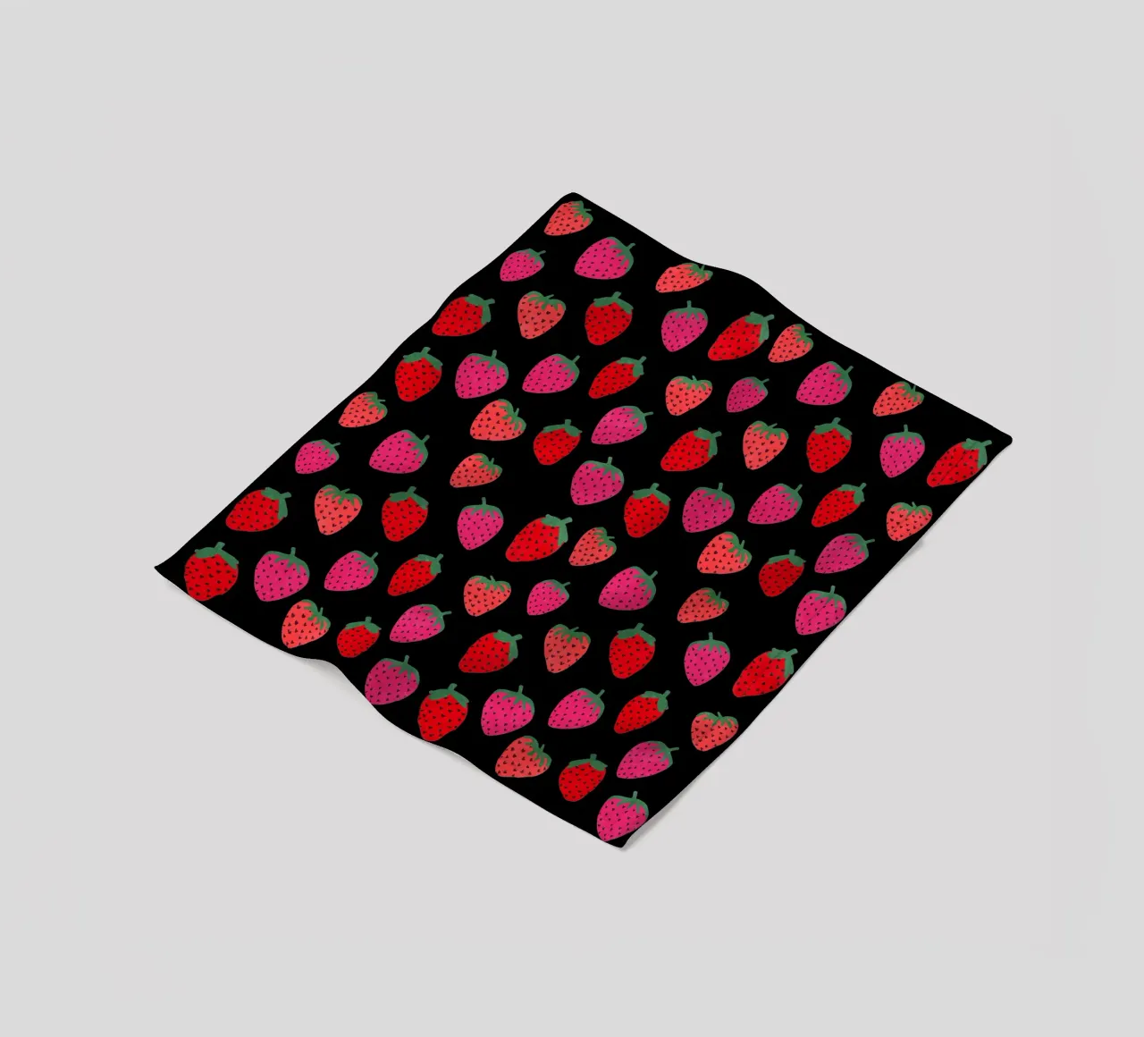 Estampado de fresas sobre negro manta de franela de Illustration Raissa Oltmanns