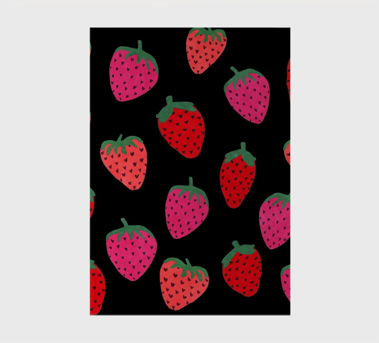 Strawberry Pattern on black notebook by Illustration Raissa Oltmanns