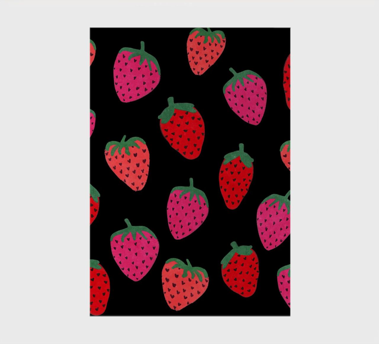 Strawberry Pattern on black notebook by Illustration Raissa Oltmanns