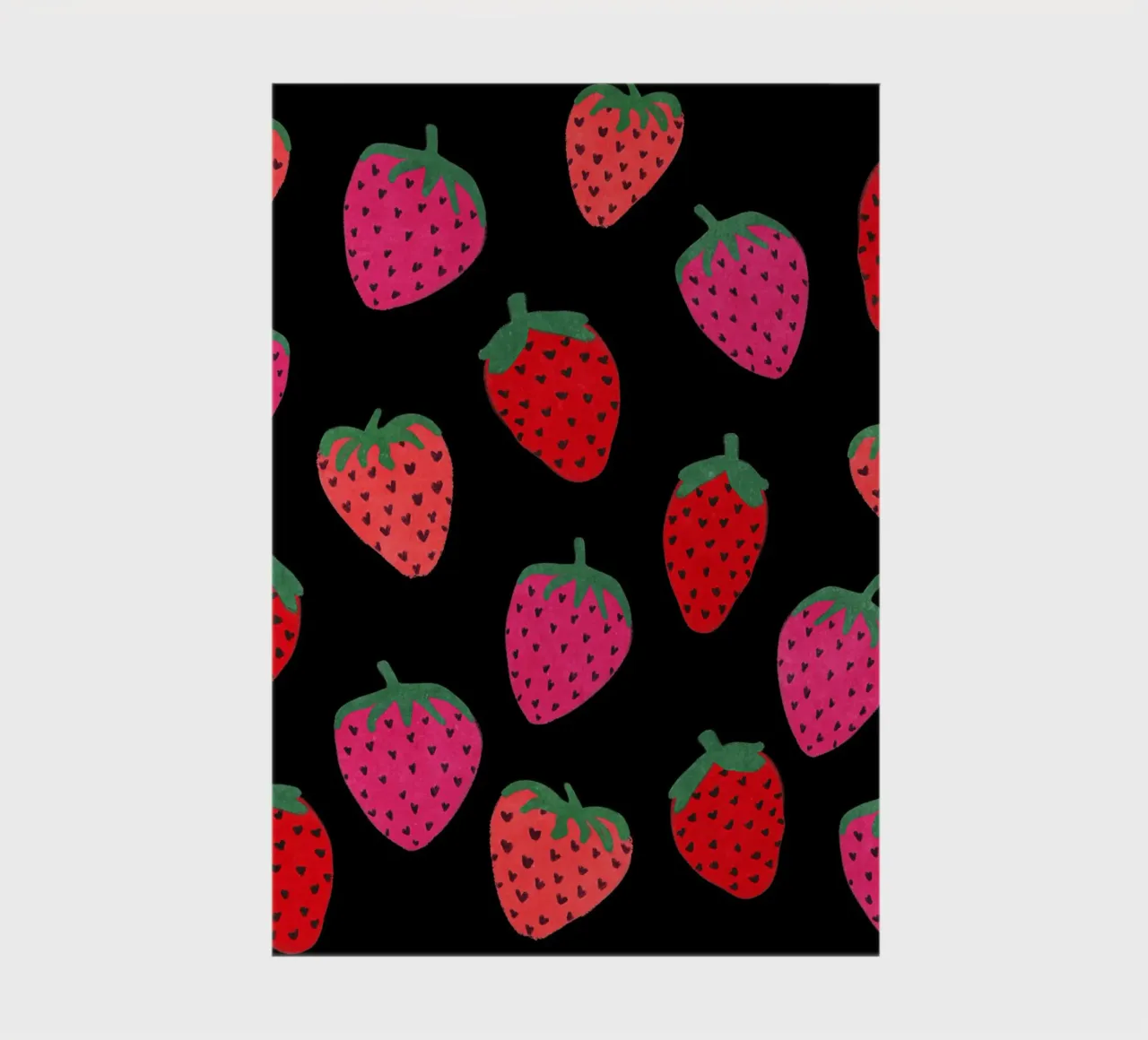 Strawberry Pattern on black notebook by Illustration Raissa Oltmanns