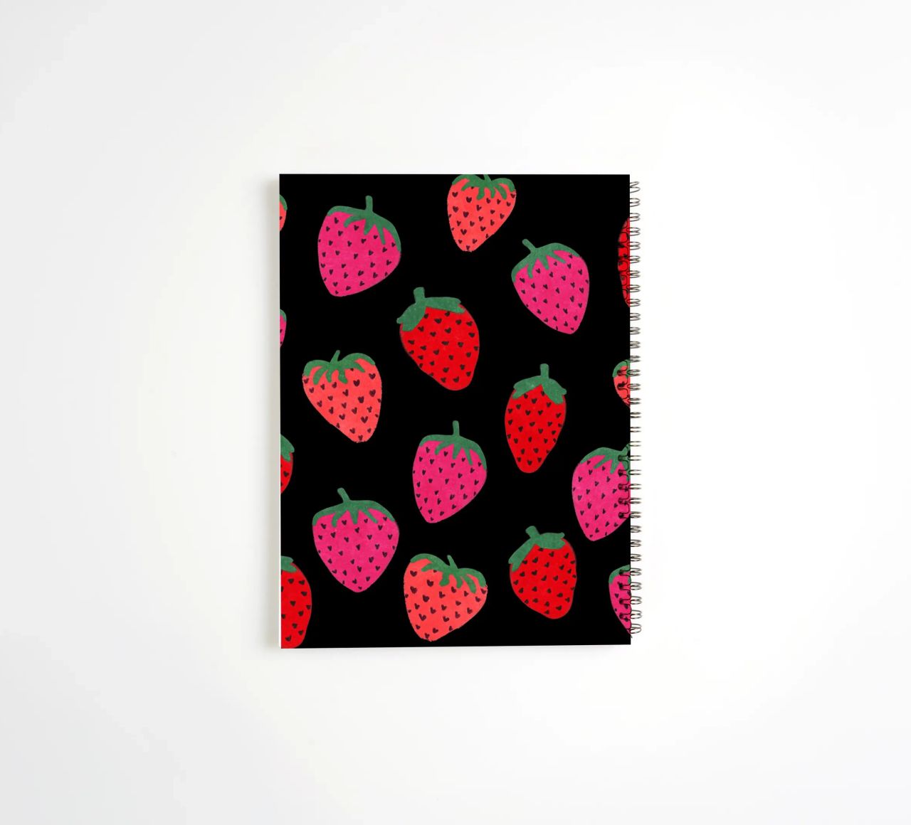 Strawberry Pattern on black spiral notebook by Illustration Raissa Oltmanns