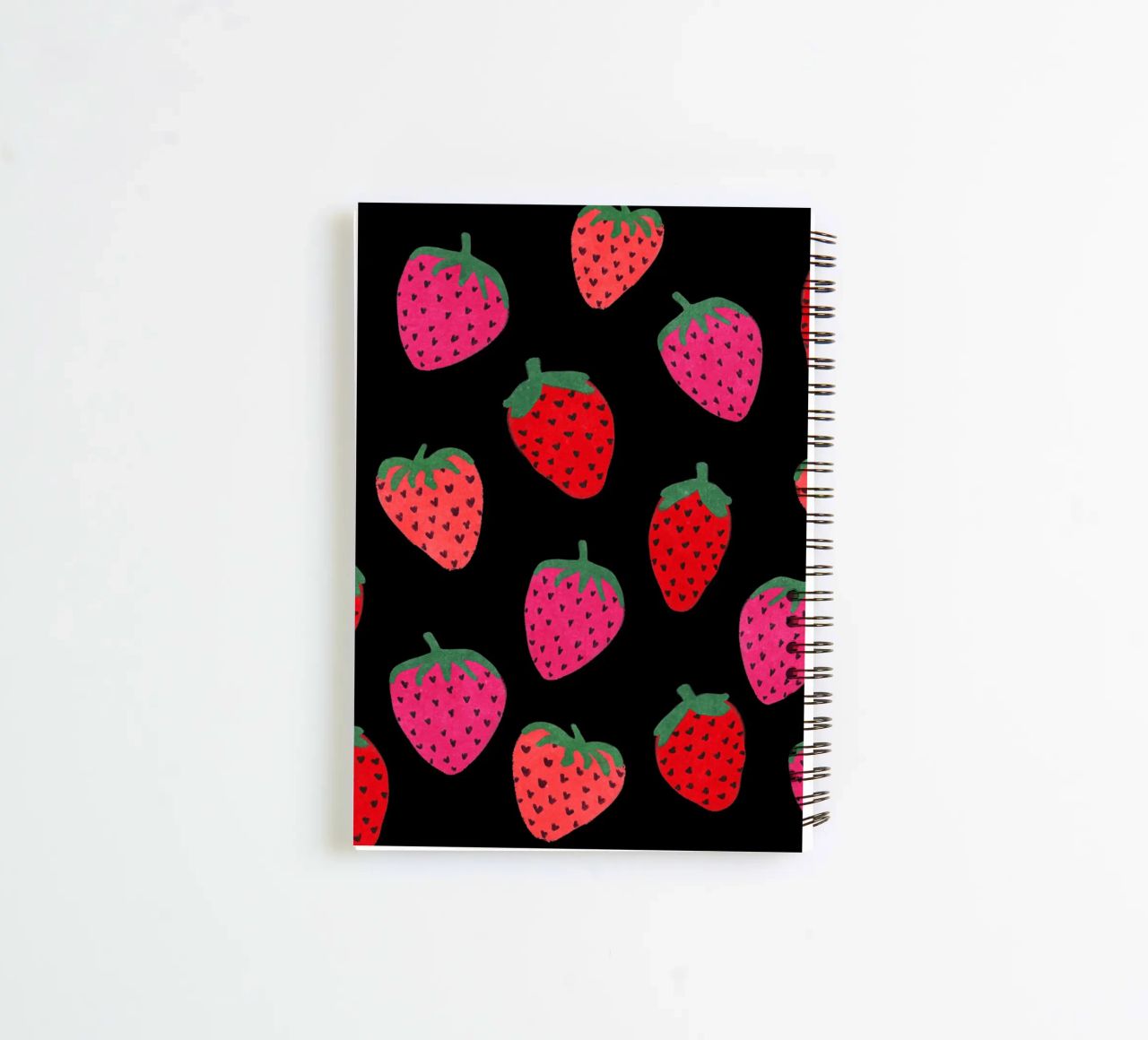 Strawberry Pattern on black spiral notebook by Illustration Raissa Oltmanns