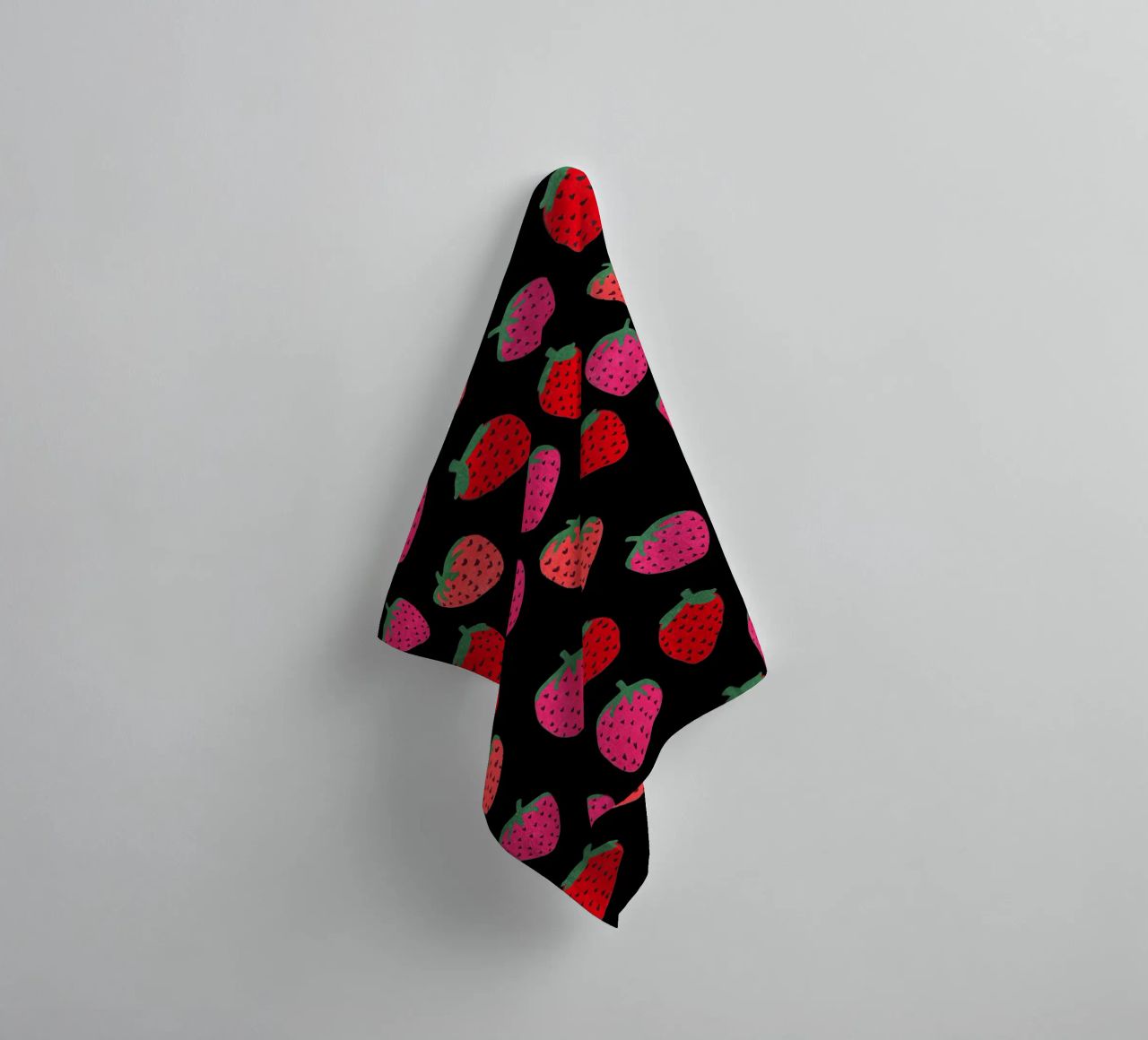 Strawberry Pattern on black towel by Illustration Raissa Oltmanns