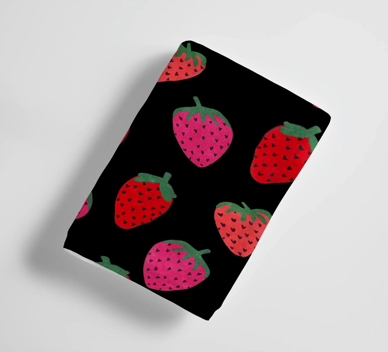 Strawberry Pattern on black towel by Illustration Raissa Oltmanns