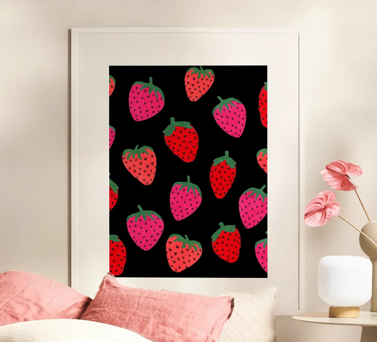 Motivo a fragola su nero carta hahnemühle da Illustration Raissa Oltmanns