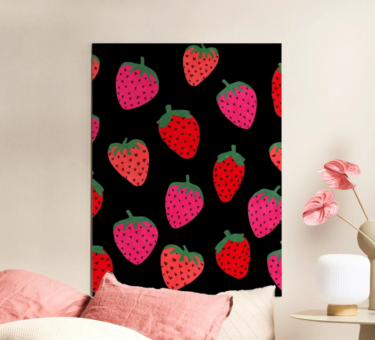 Motivo a fragola su nero carta hahnemühle da Illustration Raissa Oltmanns