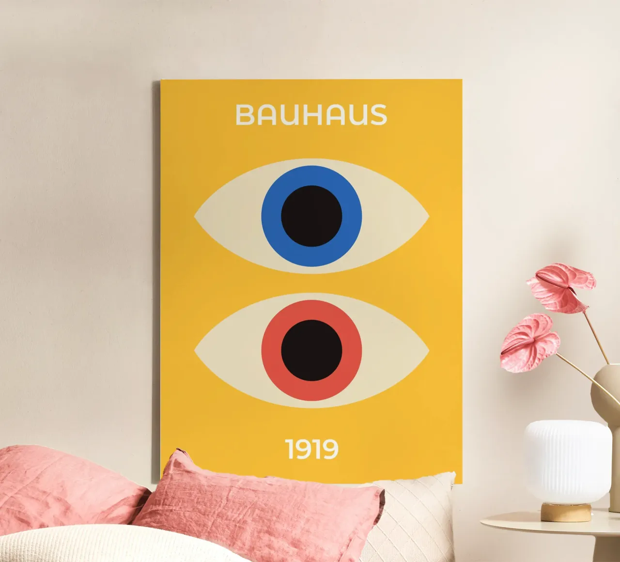 Bauhaus Ogen 1919 Tentoonstelling (Blauw en rood getint) canvas met Baklijst van Paigaam Studio