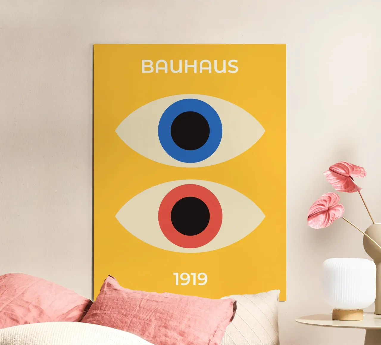 Bauhaus Ogen 1919 Tentoonstelling (Blauw en rood getint) poster van Paigaam Studio